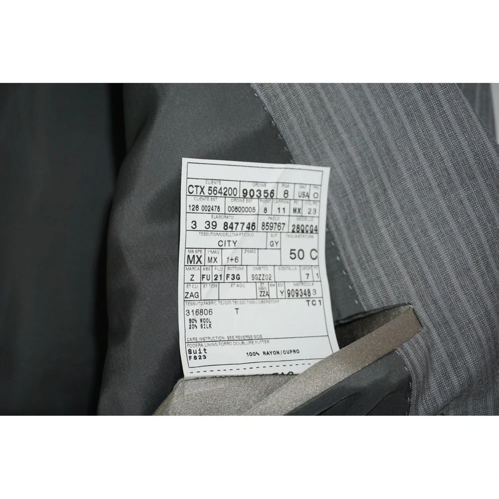 Z Zegna Suit Gray Striped Wool Silk 2 Piece Men's IT 50 Slim 40R US 35x31